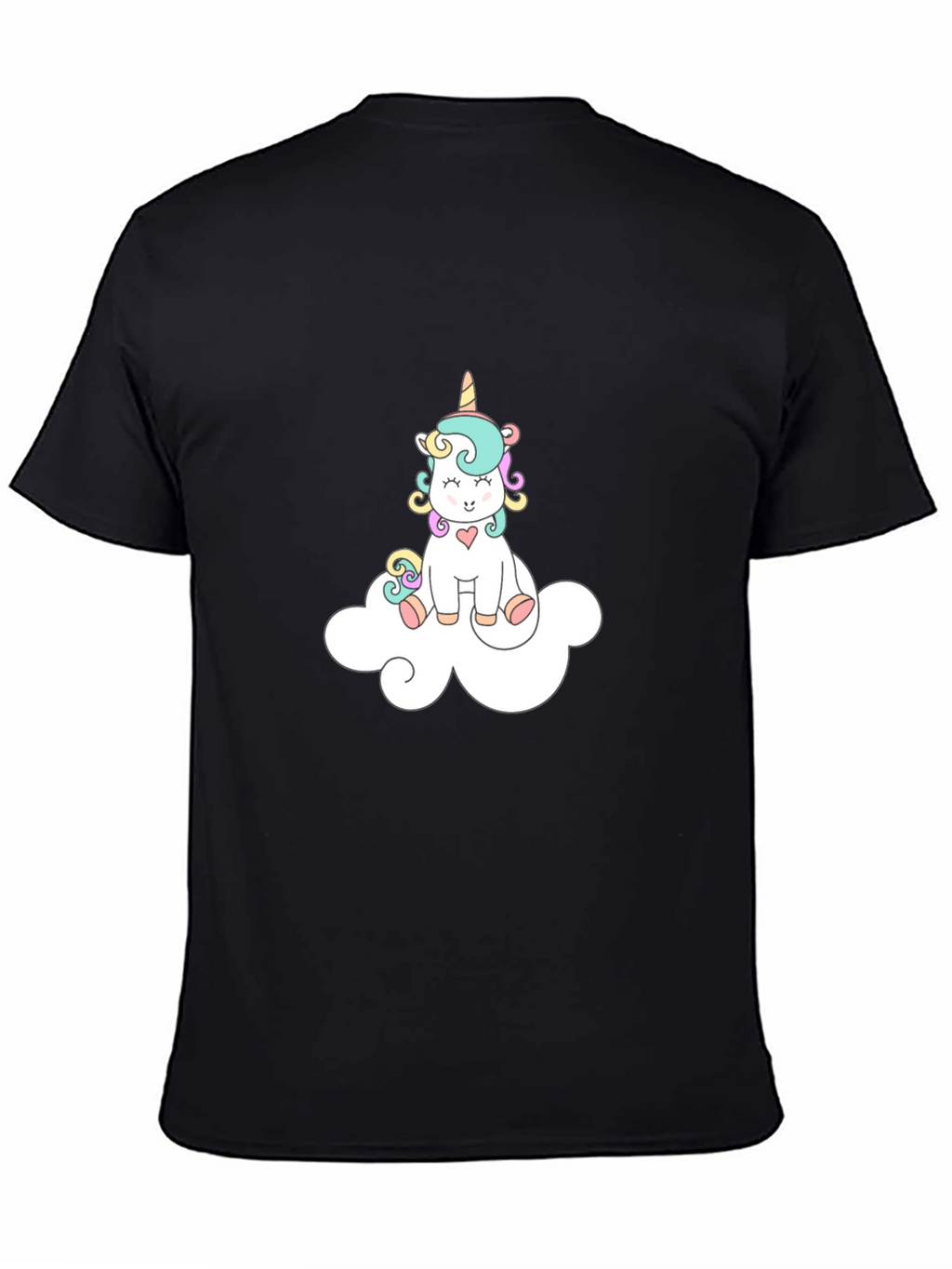 Cute Unicorn On Cloud Black T-Shirt