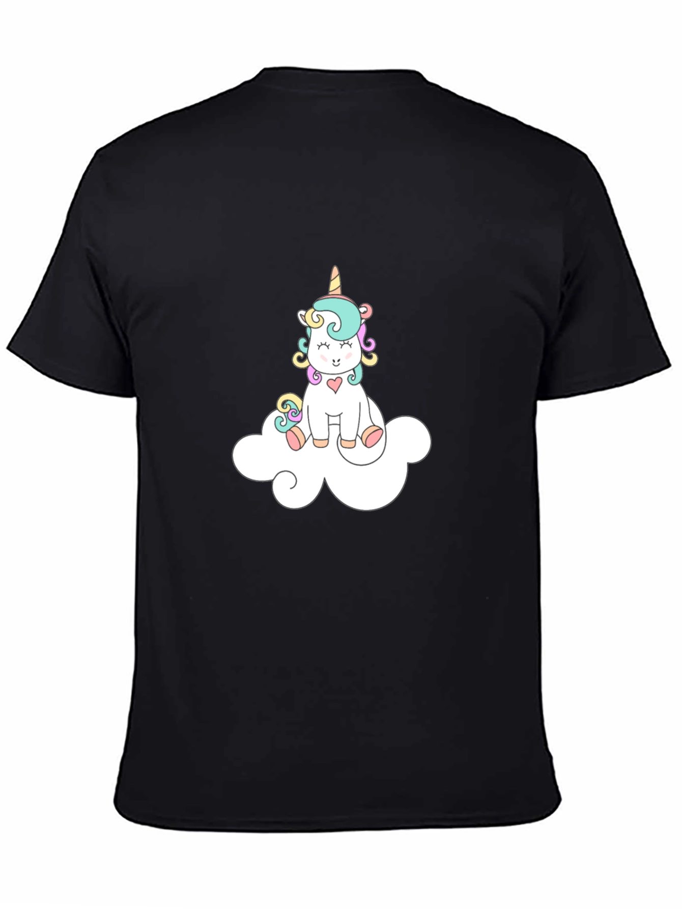 Cute Unicorn On Cloud Black T-Shirt