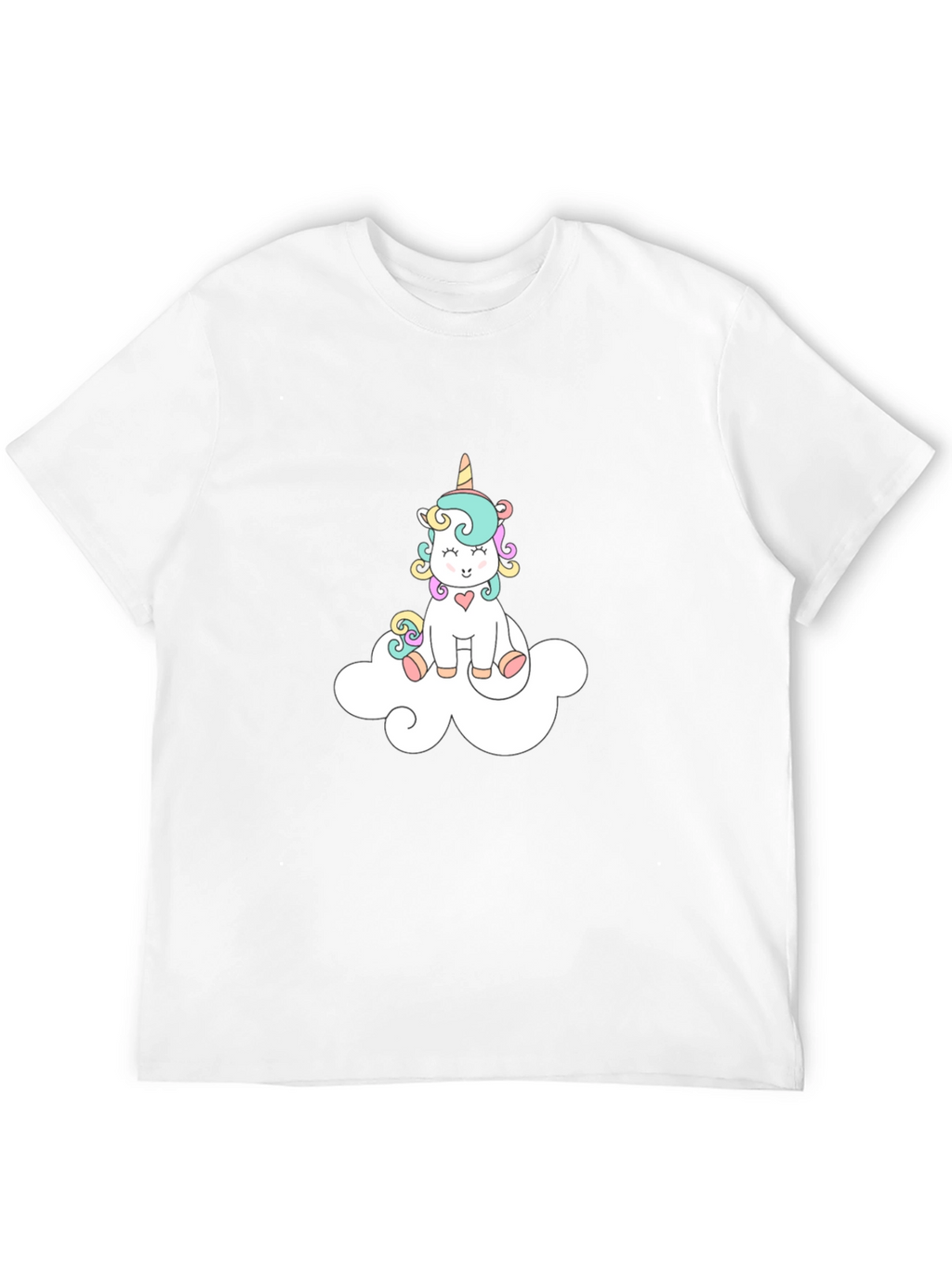 Cute Unicorn On Cloud Black T-Shirt
