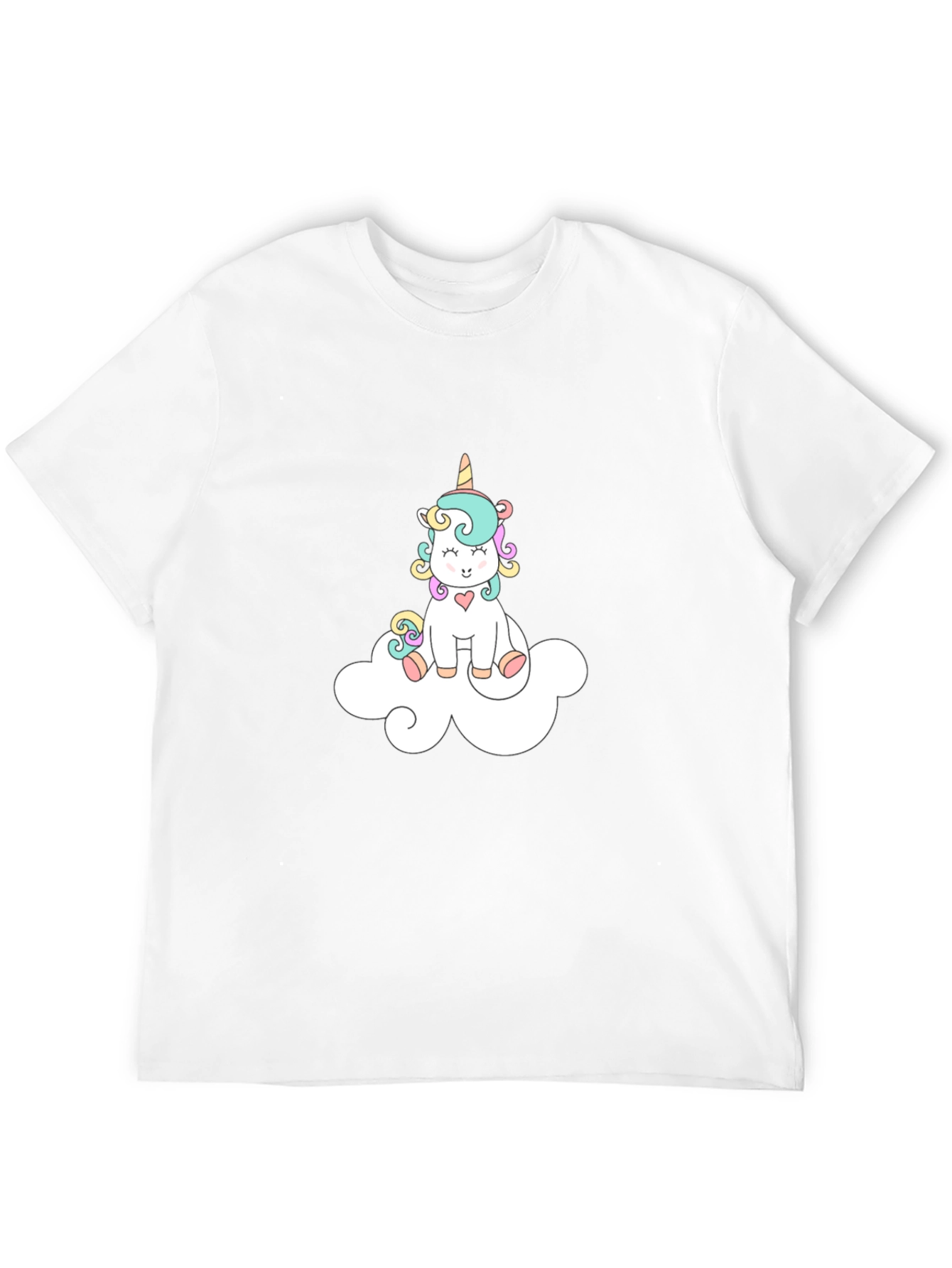Cute Unicorn On Cloud Black T-Shirt