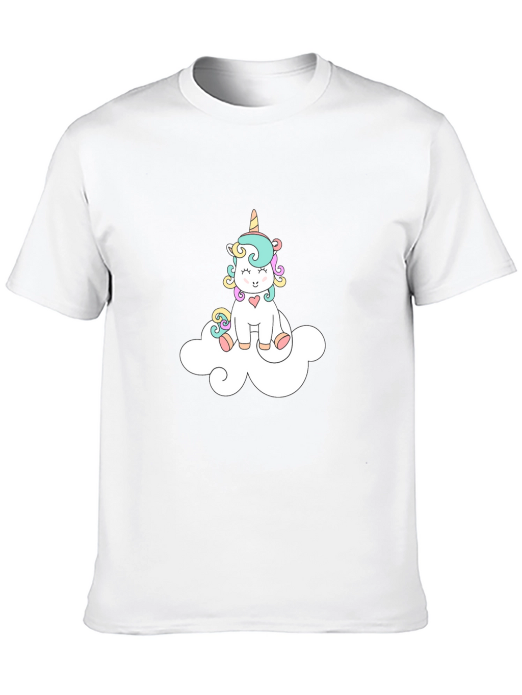Cute Unicorn On Cloud Black T-Shirt