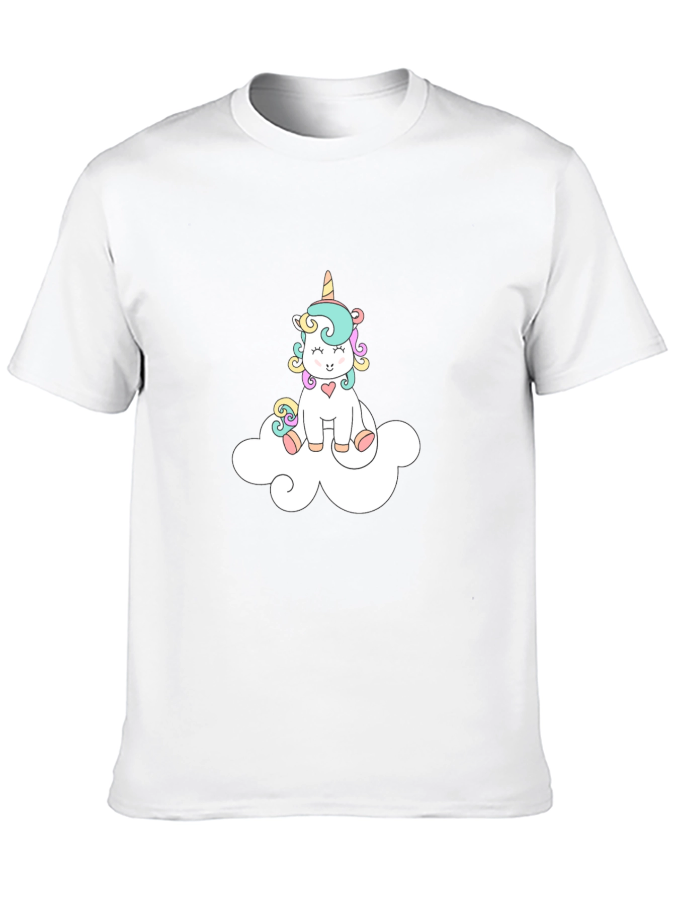 Cute Unicorn On Cloud Black T-Shirt