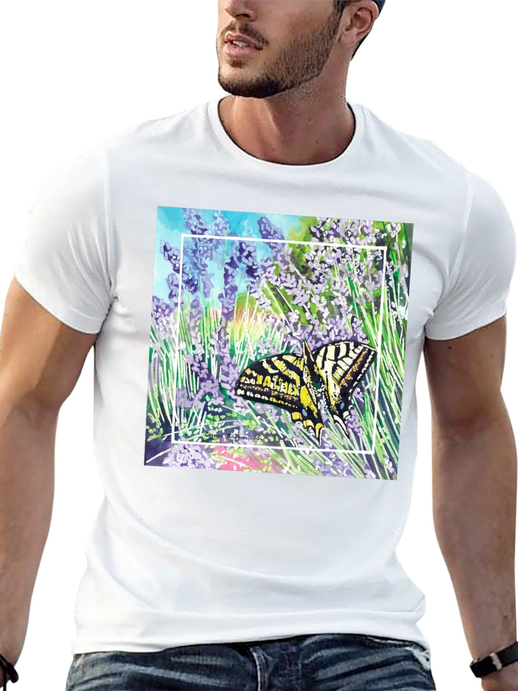 Butterfly & Lavender Graphic Tee - Nature Lovers Shirt