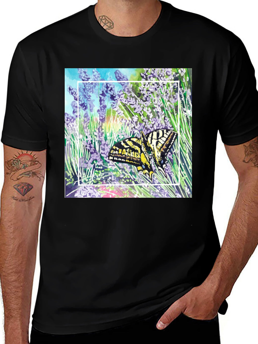 Butterfly & Lavender Graphic Tee - Nature Lovers Shirt