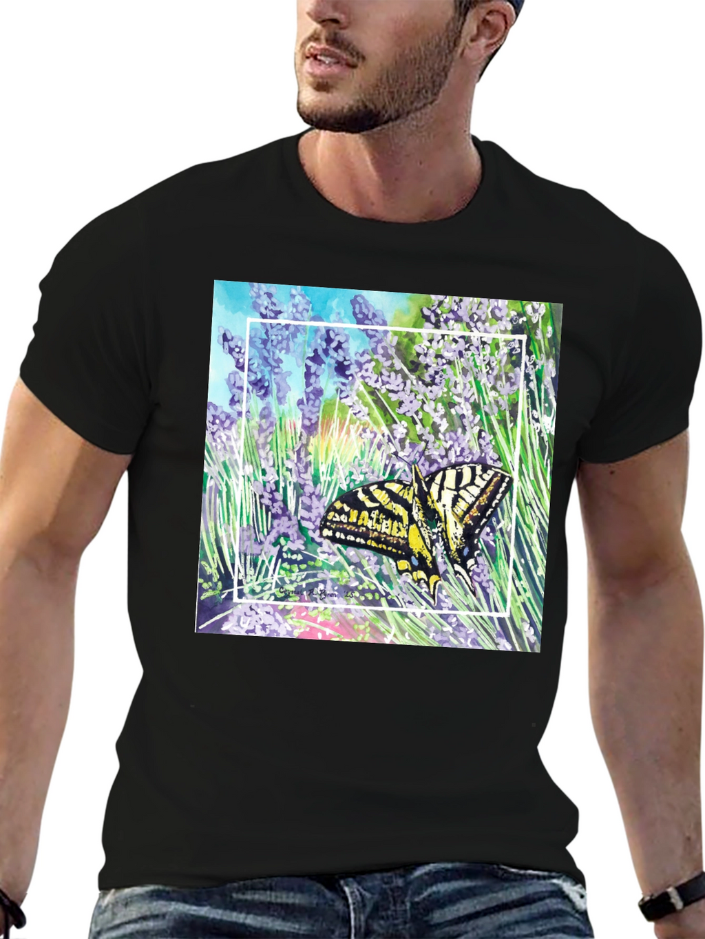 Butterfly & Lavender Graphic Tee - Nature Lovers Shirt