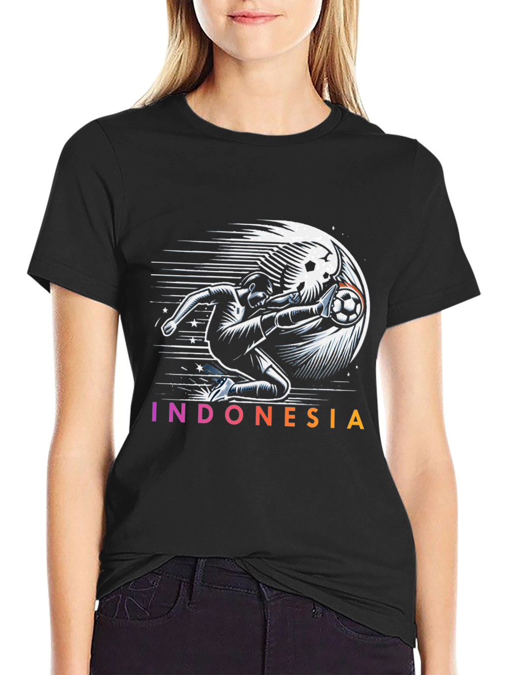 Indonesia Soccer Graphic Tee - Black Cotton T-Shirt