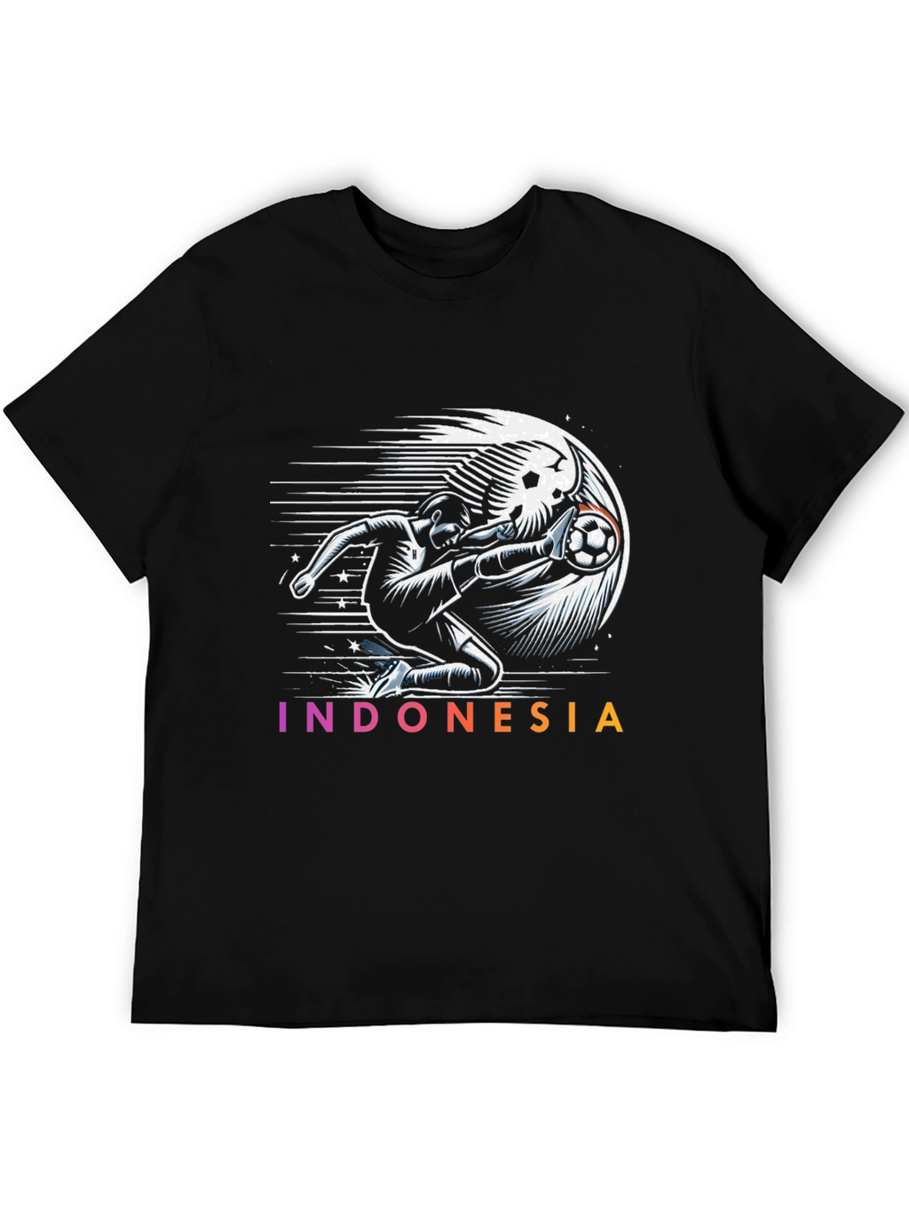 Indonesia Soccer Graphic Tee - Black Cotton T-Shirt