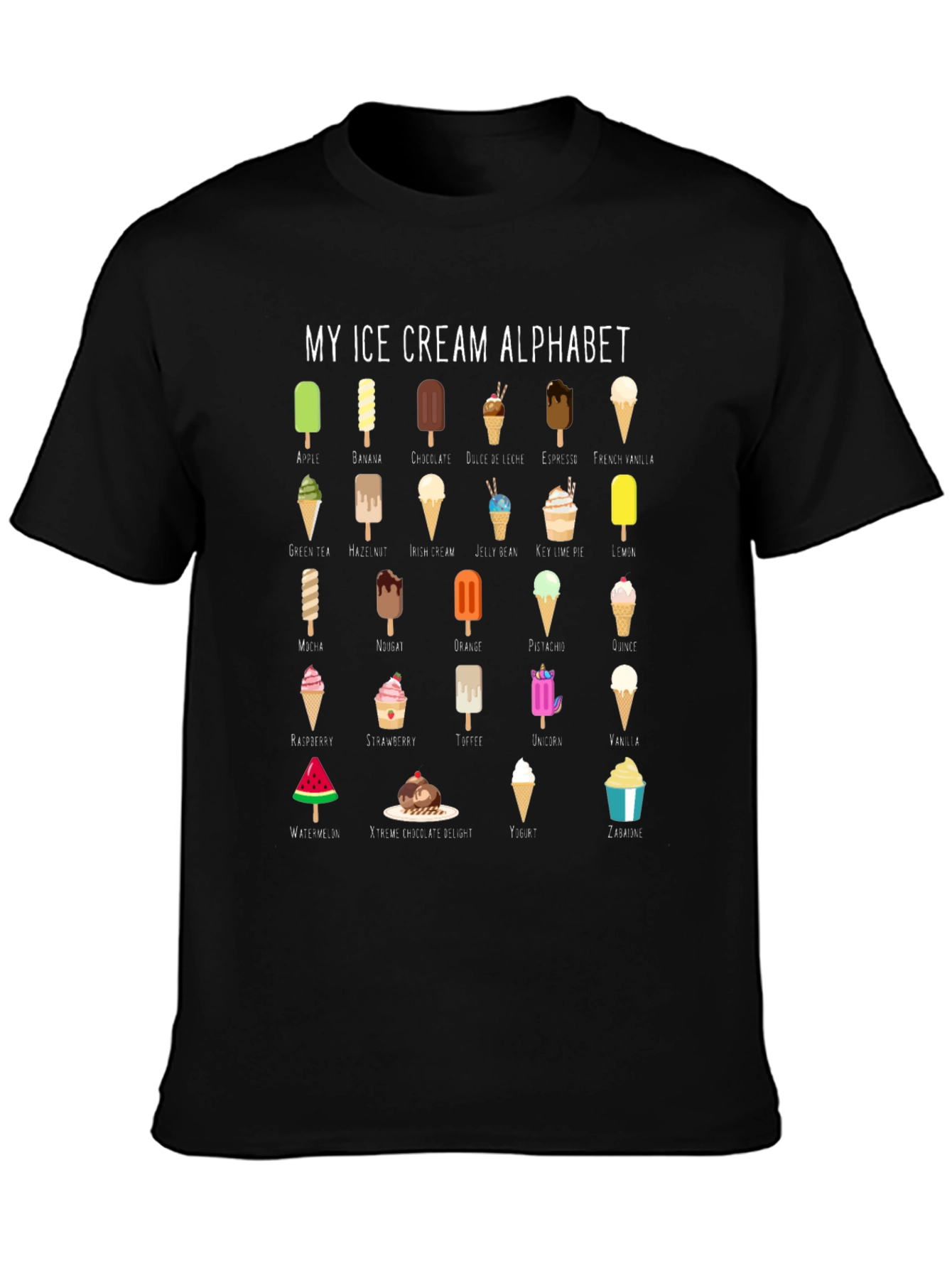 Ice Cream Alphabet T-Shirt - Fun Foodie Tee