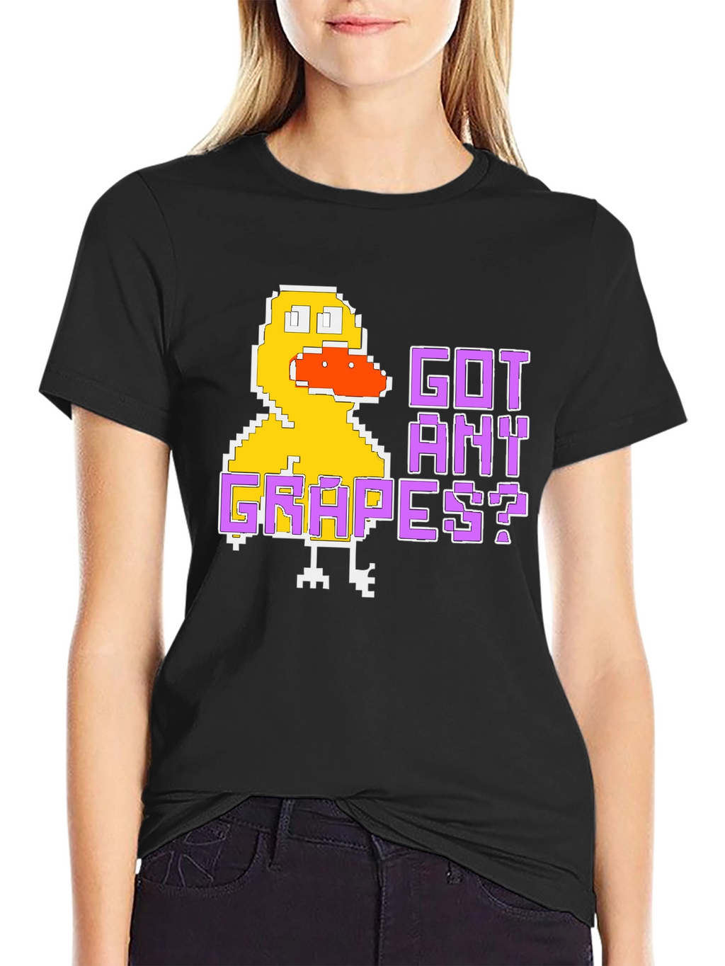 Got Any Grapes Duck Pixel Art Black T-Shirt
