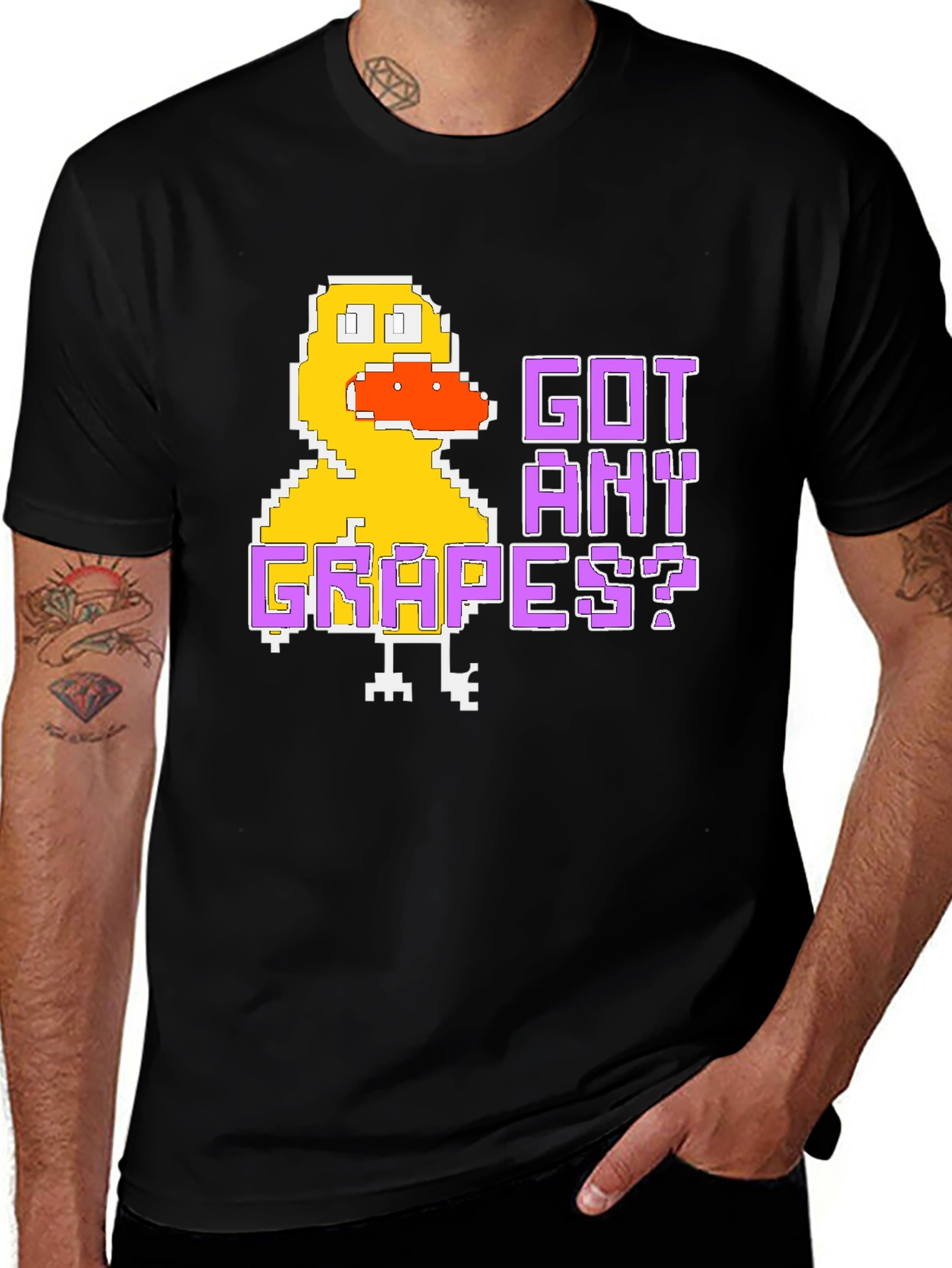 Got Any Grapes Duck Pixel Art Black T-Shirt