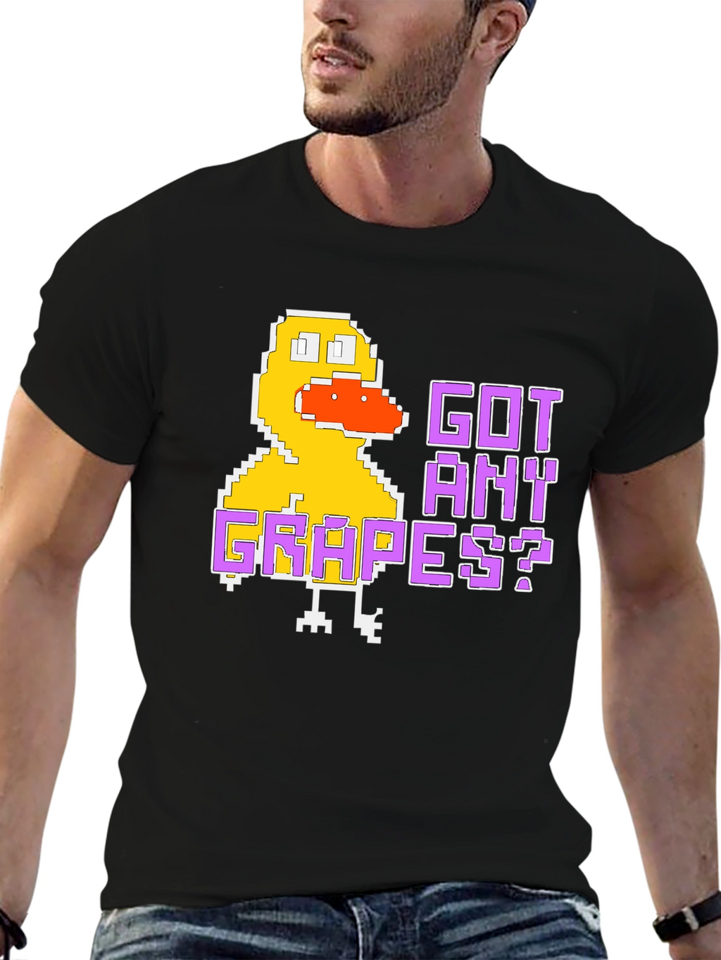 Got Any Grapes Duck Pixel Art Black T-Shirt
