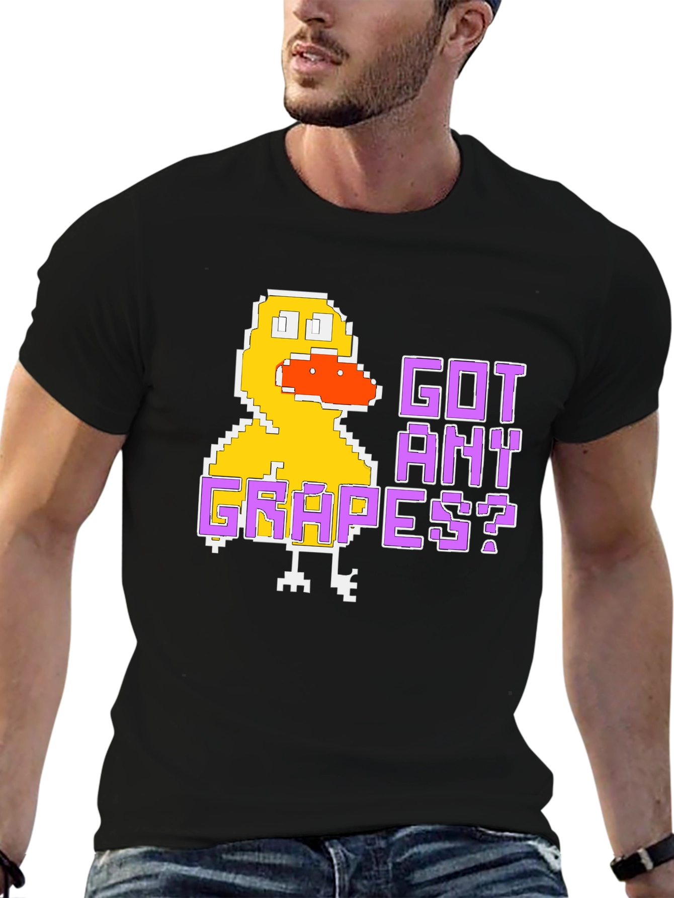 Got Any Grapes Duck Pixel Art Black T-Shirt
