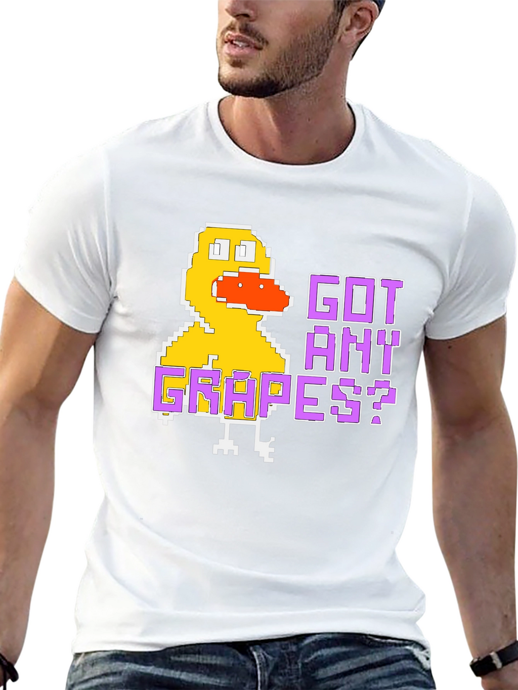 Got Any Grapes Duck Pixel Art Black T-Shirt