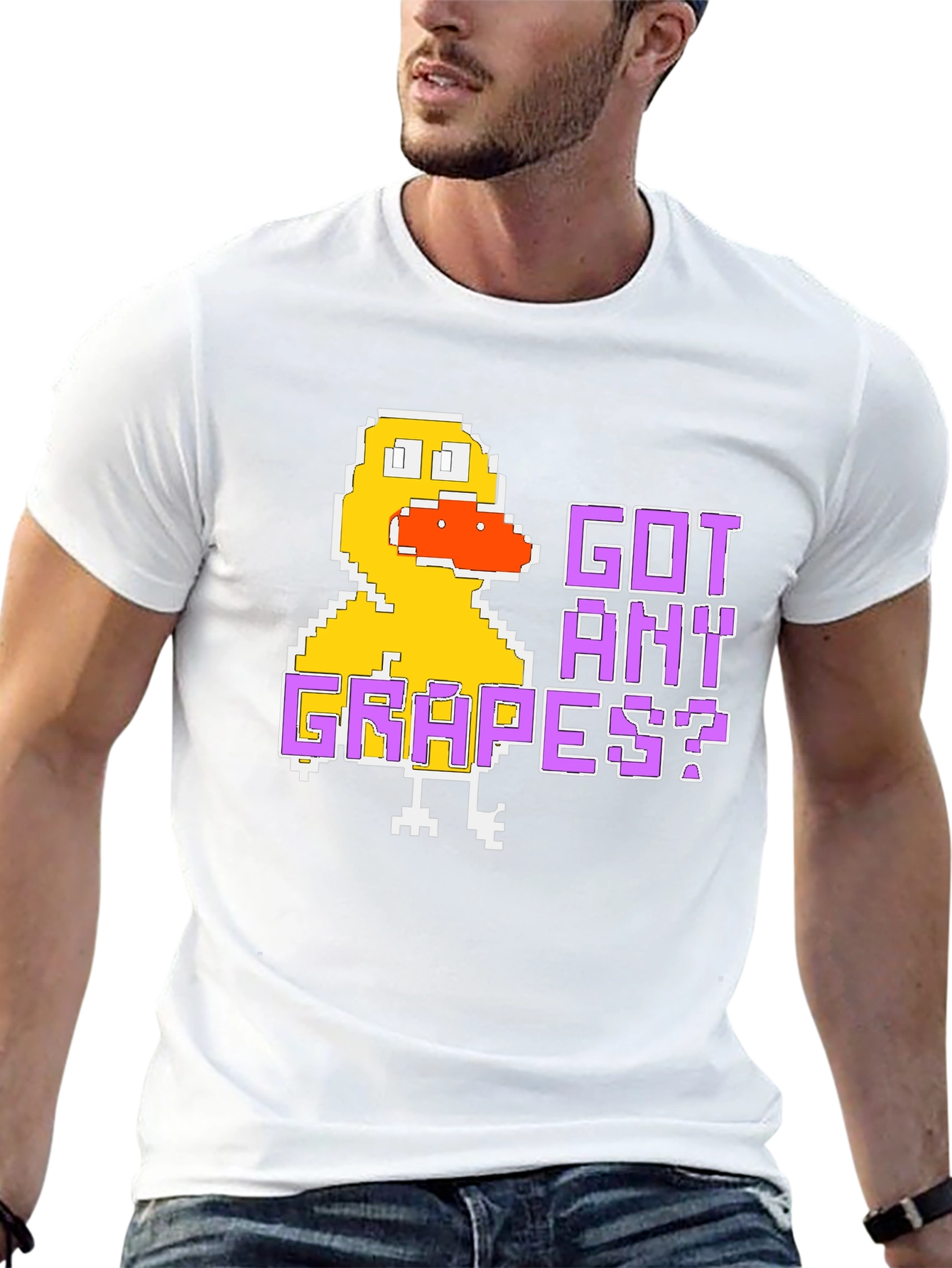 Got Any Grapes Duck Pixel Art Black T-Shirt