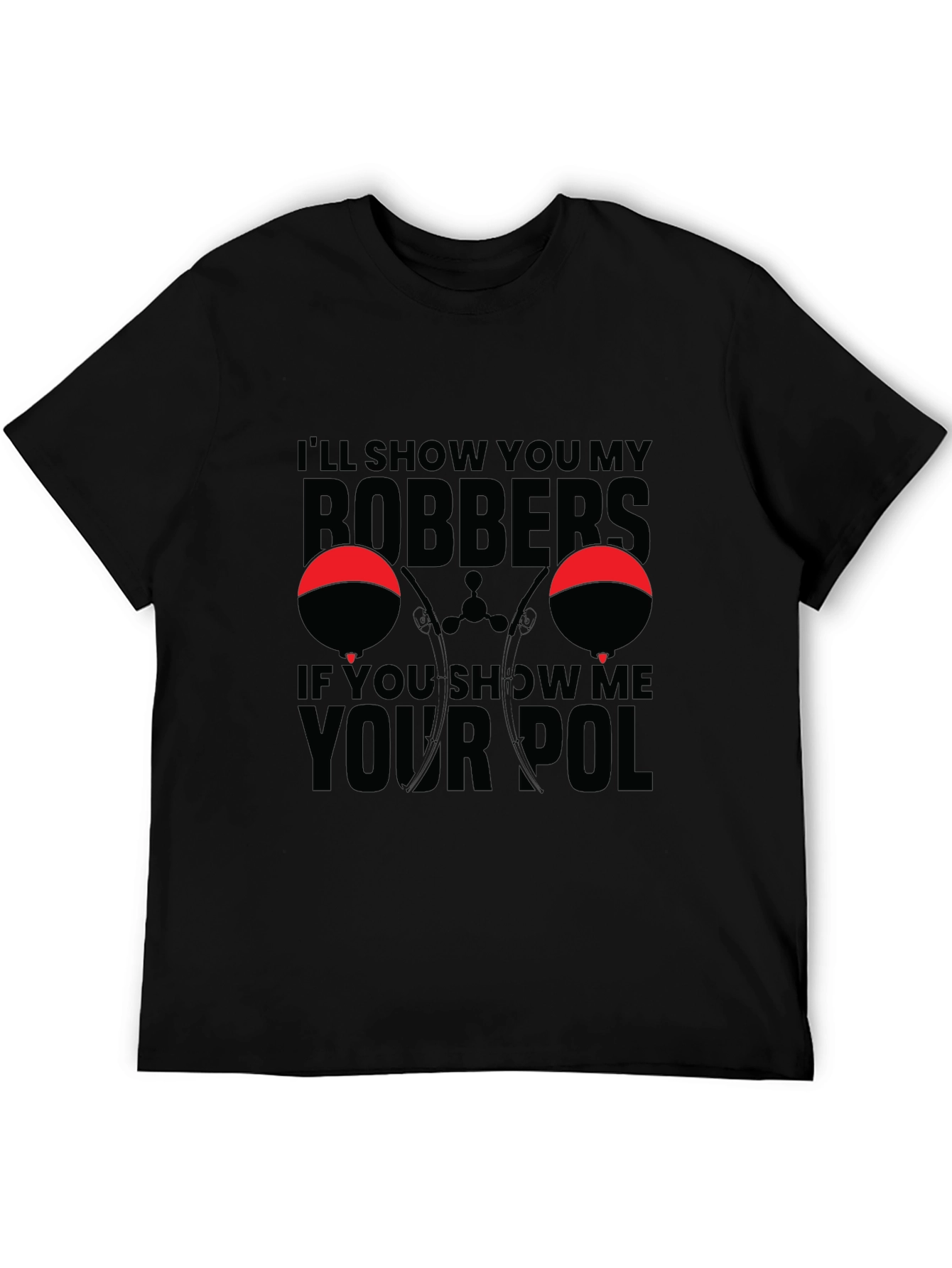Bobbers and Pole Black Graphic T-Shirt