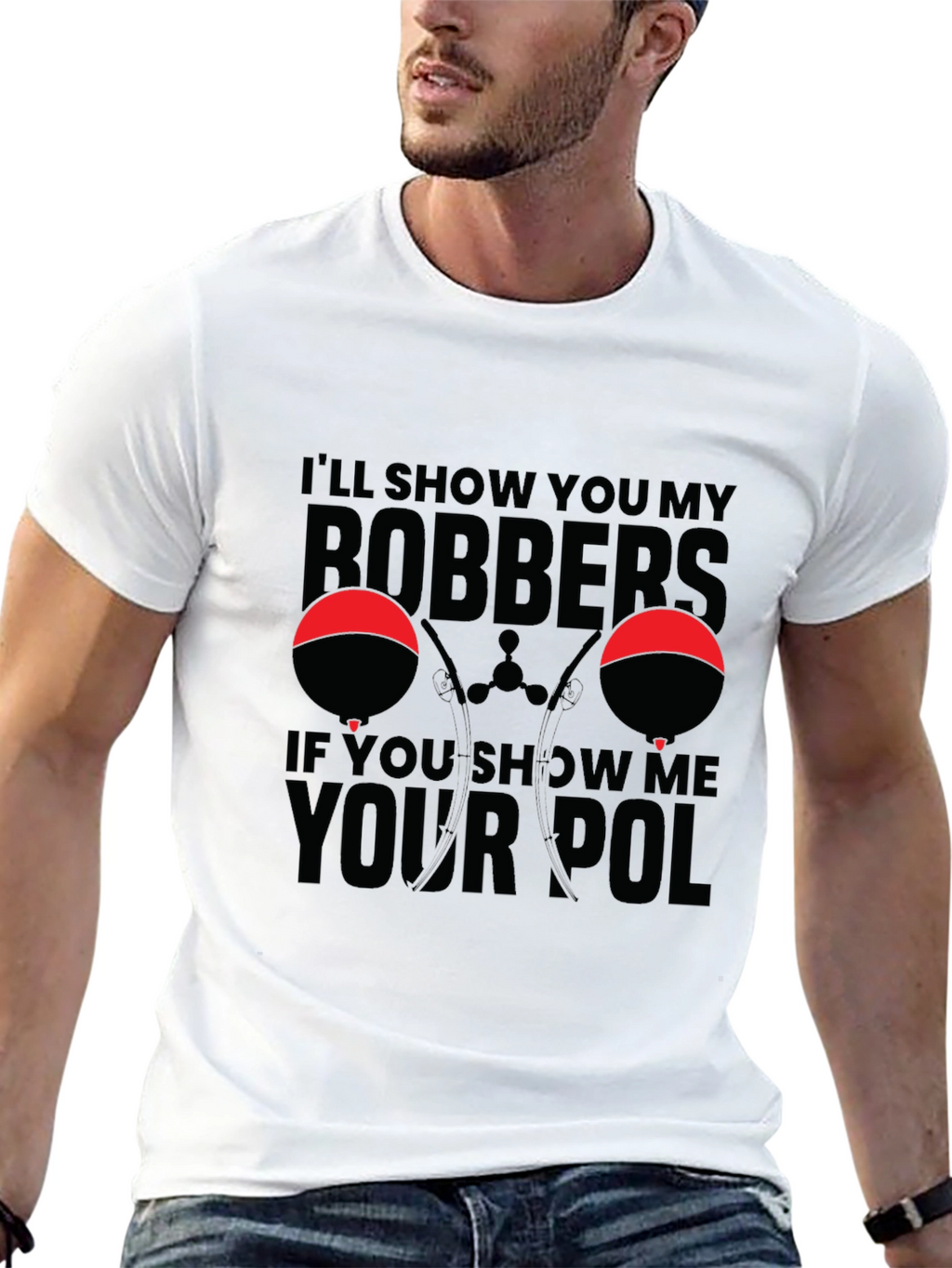 Bobbers and Pole Black Graphic T-Shirt