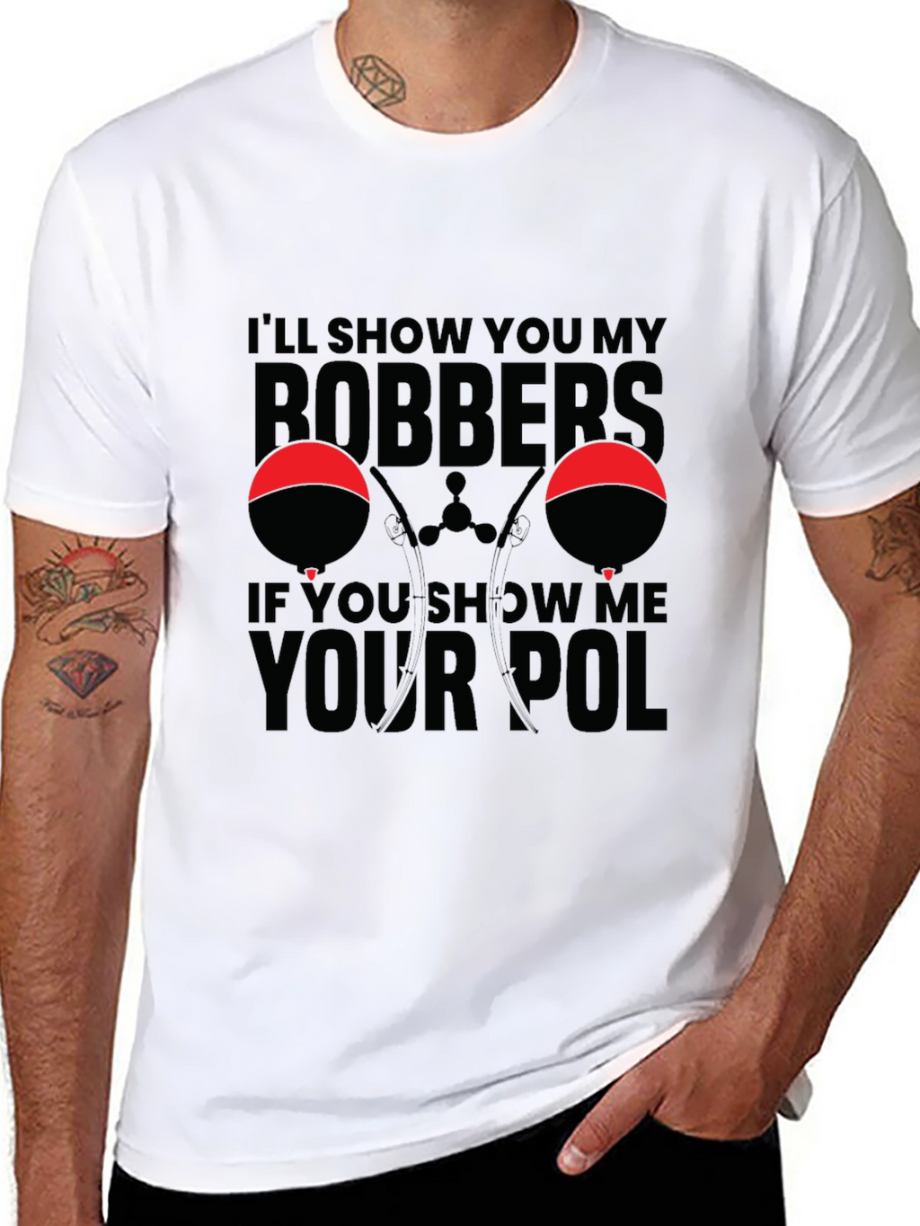 Bobbers and Pole Black Graphic T-Shirt