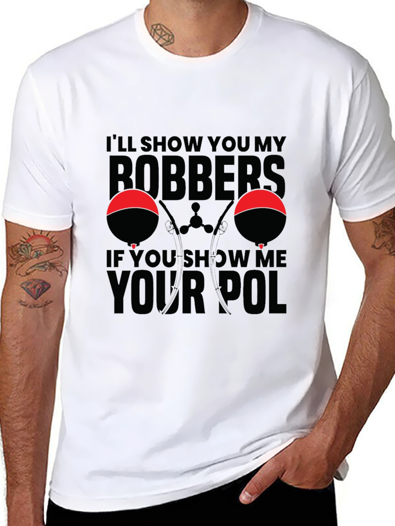 Bobbers and Pole Black Graphic T-Shirt