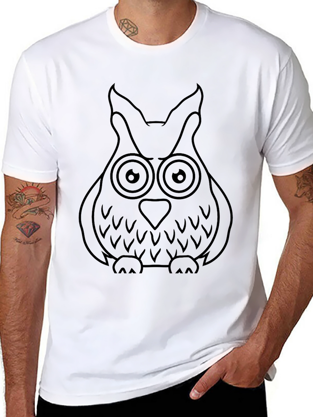 Mens Black Owl Graphic T-Shirt