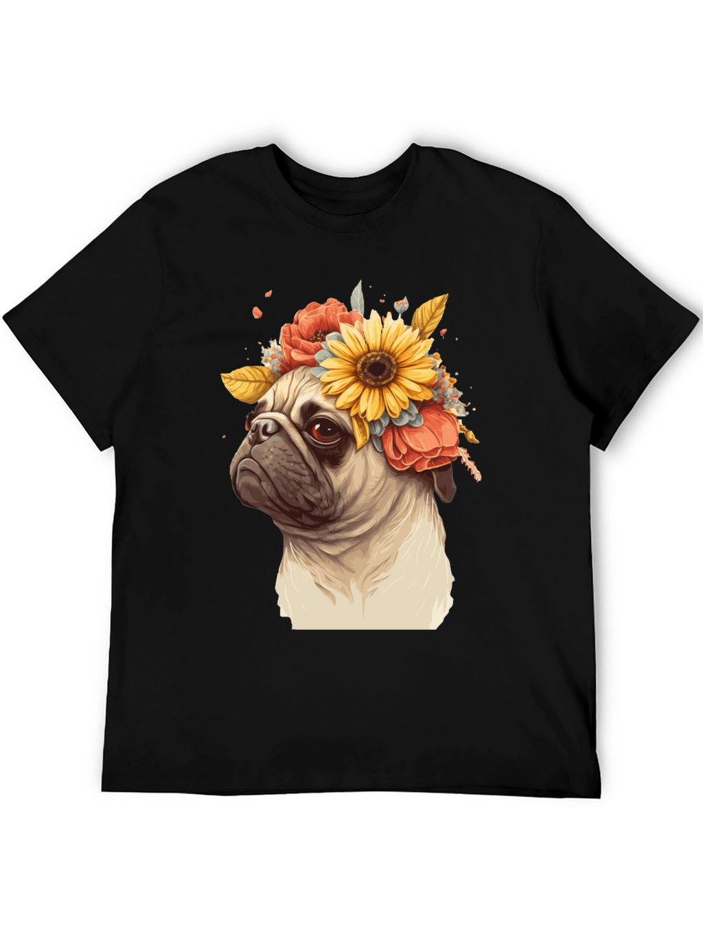Pug with Floral Crown Graphic Tee
