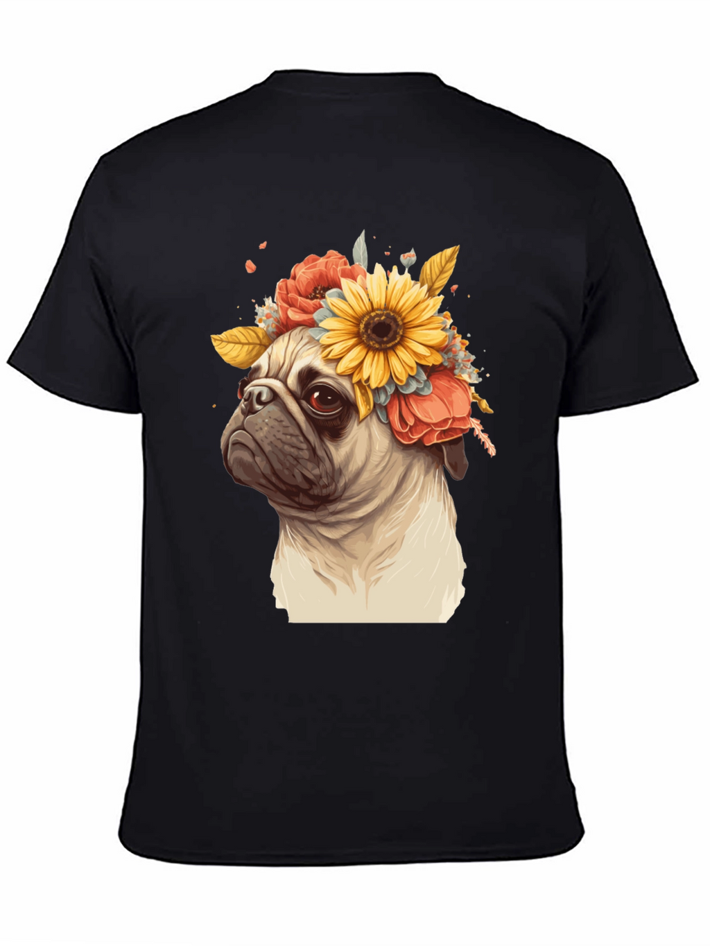 Pug with Floral Crown Graphic Tee