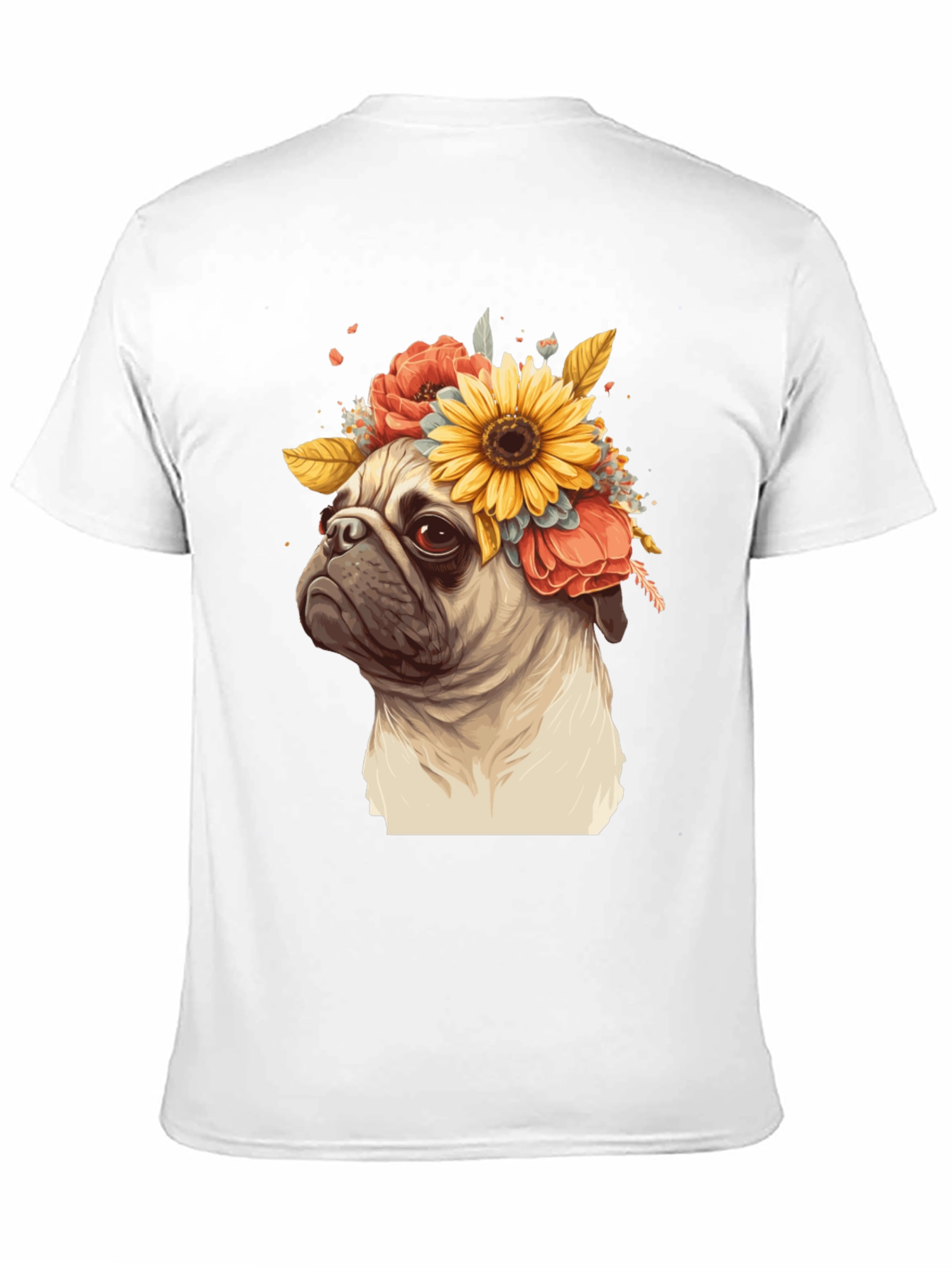 Pug with Floral Crown Graphic Tee