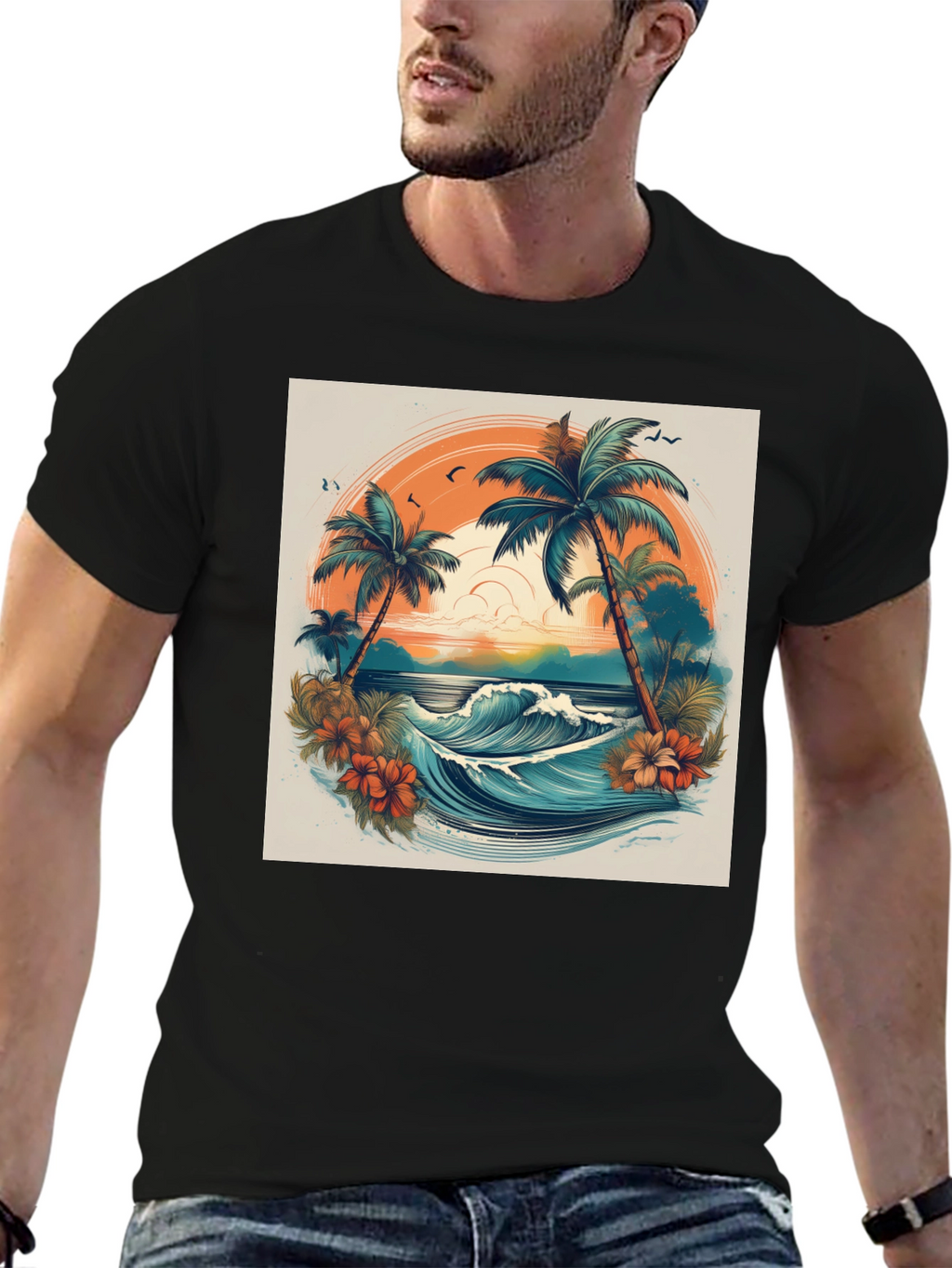 Tropical Paradise Graphic Tee - Beach Vibes