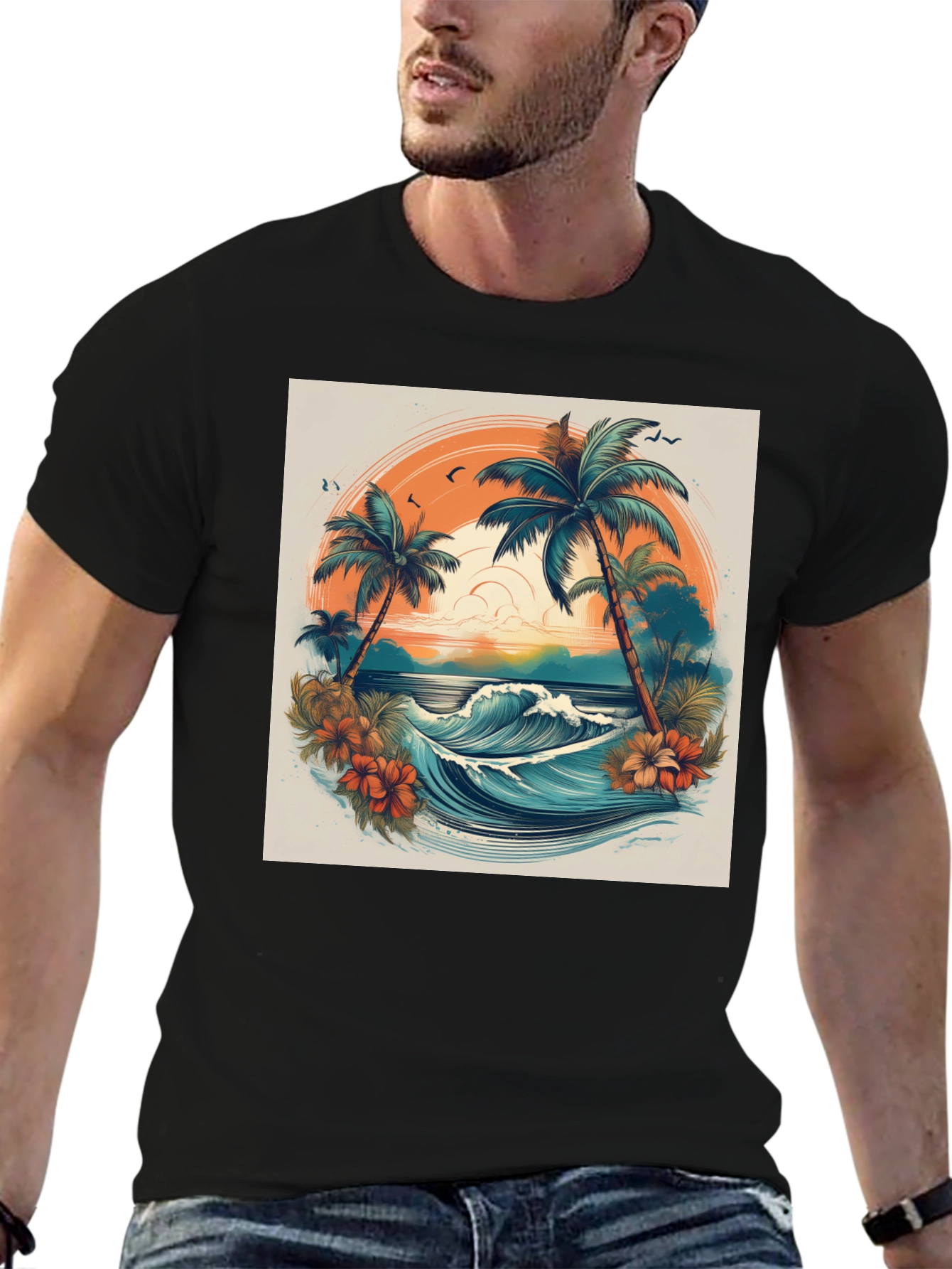 Tropical Paradise Graphic Tee - Beach Vibes