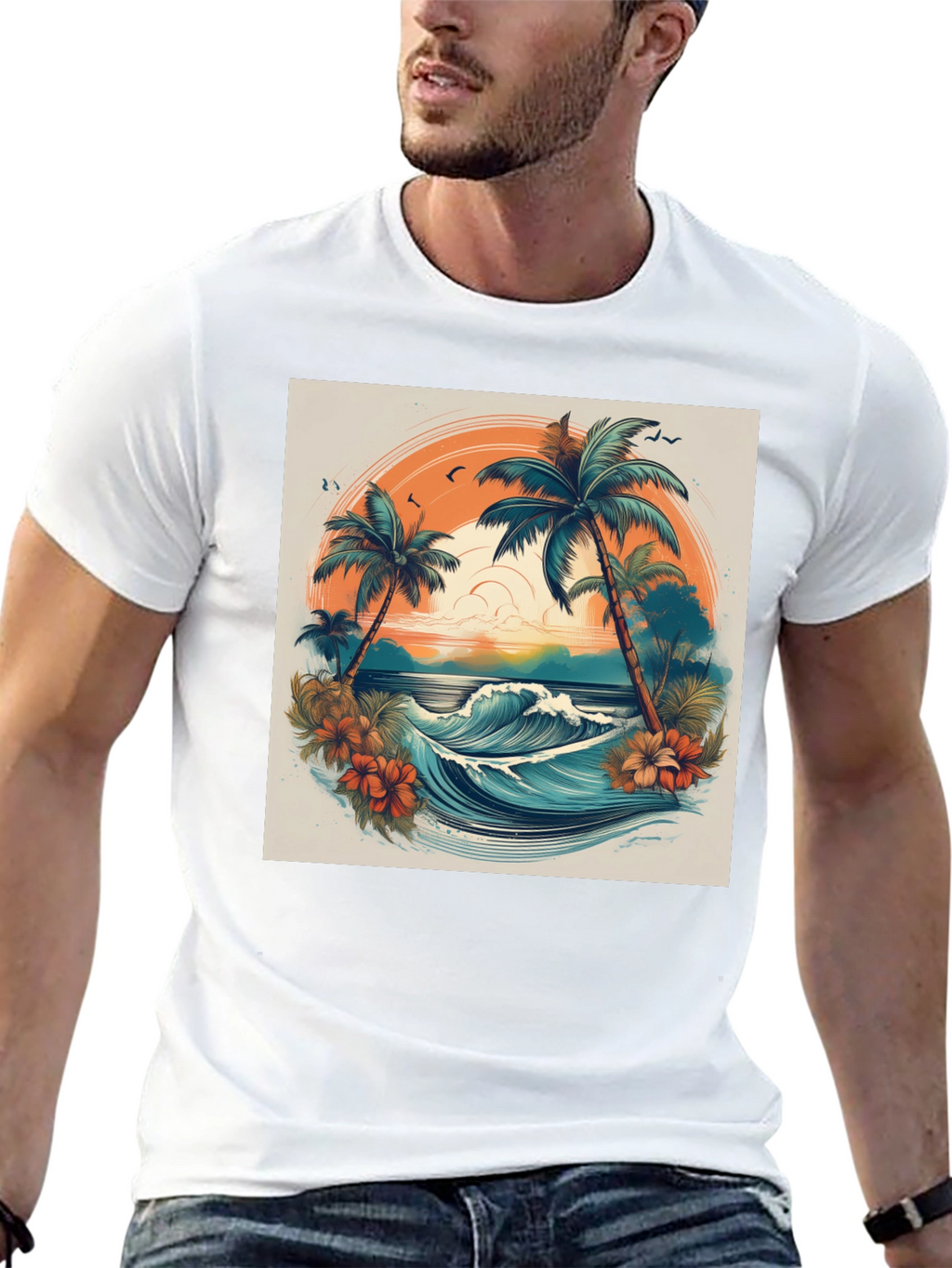 Tropical Paradise Graphic Tee - Beach Vibes