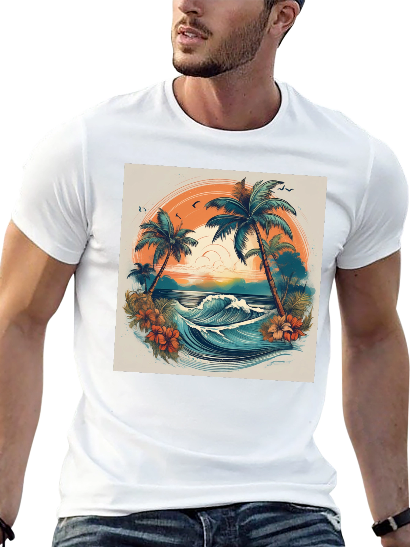 Tropical Paradise Graphic Tee - Beach Vibes