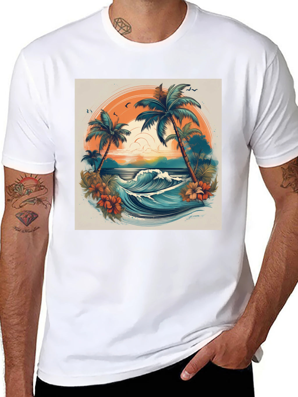 Tropical Paradise Graphic Tee - Beach Vibes