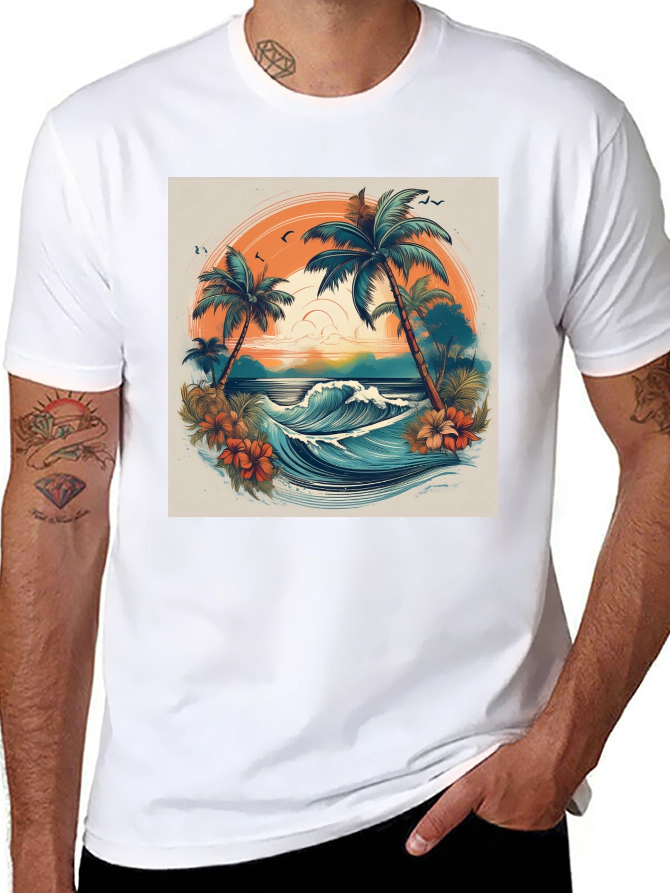 Tropical Paradise Graphic Tee - Beach Vibes