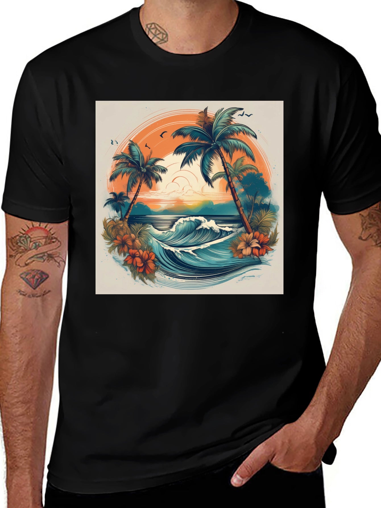 Tropical Paradise Graphic Tee - Beach Vibes