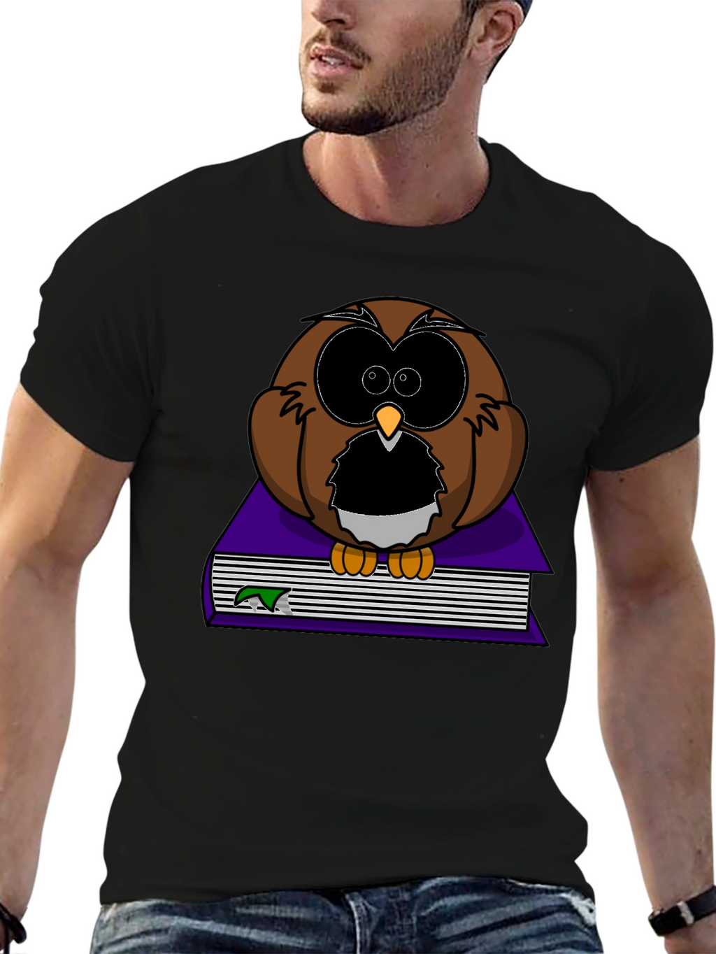 Owl on Book Graphic Tee - Black
