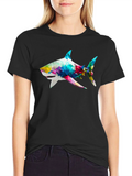 Geometric Shark Graphic Tee - Black Cotton Blend