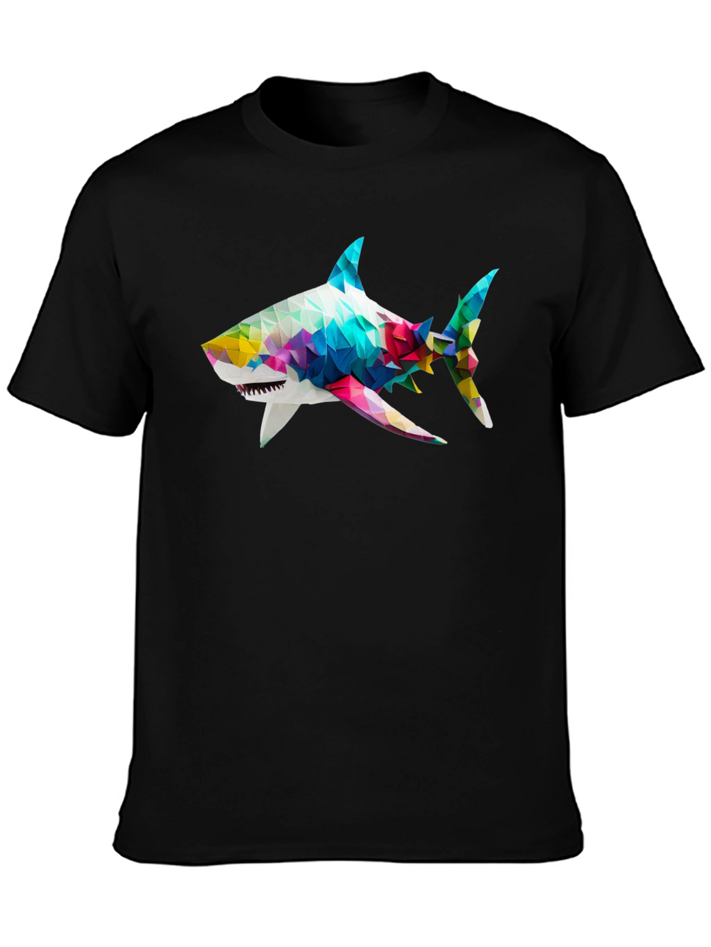 Geometric Shark Graphic Tee - Black Cotton Blend