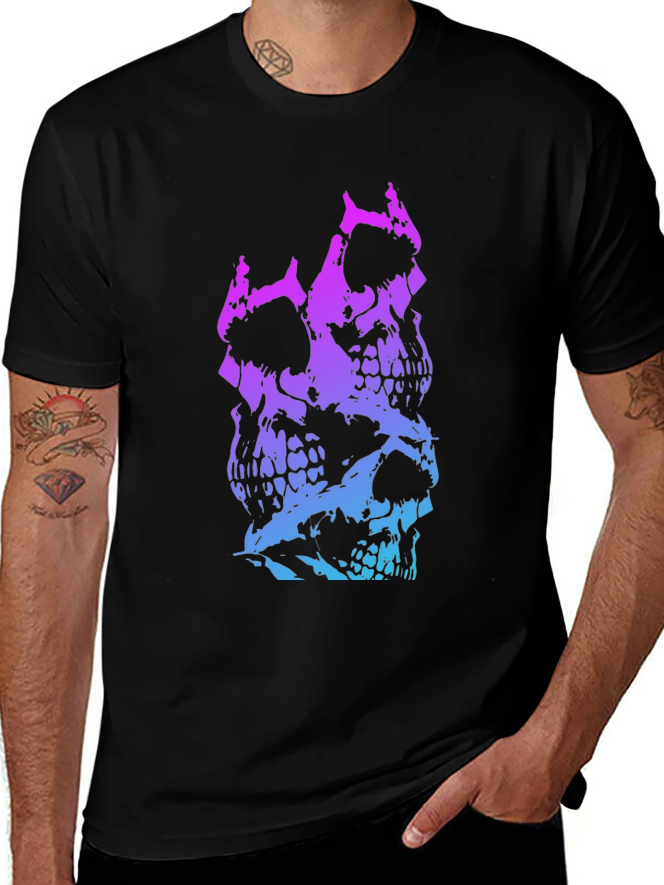 Skull Stack Graphic Tee - Black