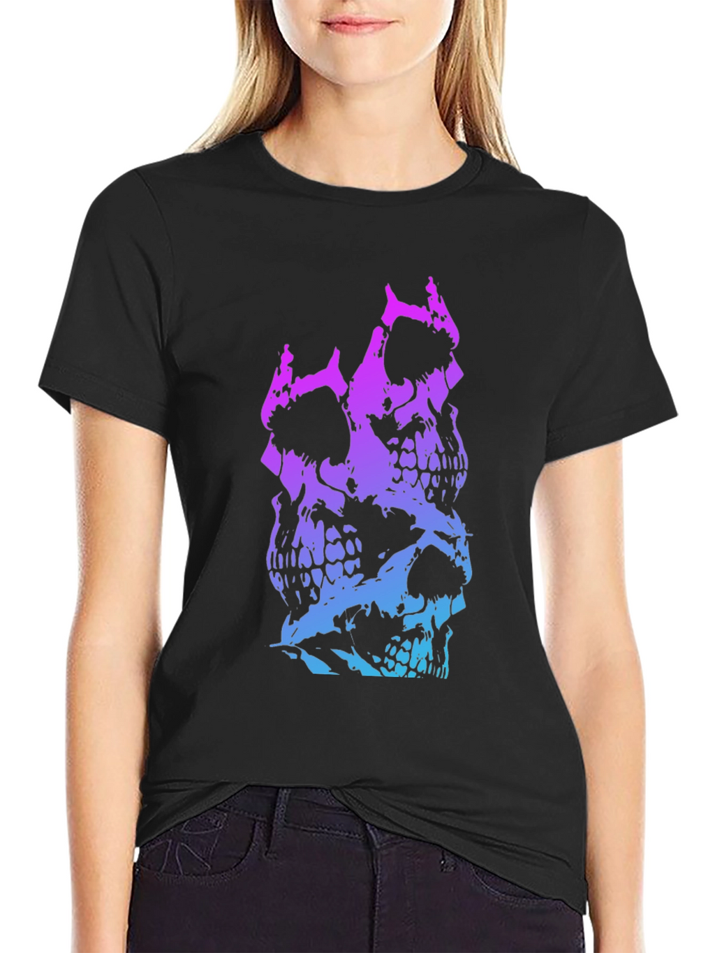 Skull Stack Graphic Tee - Black