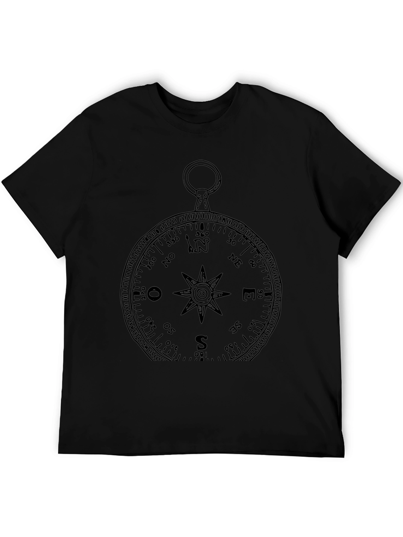 Compass Rose Graphic Print Black T-Shirt