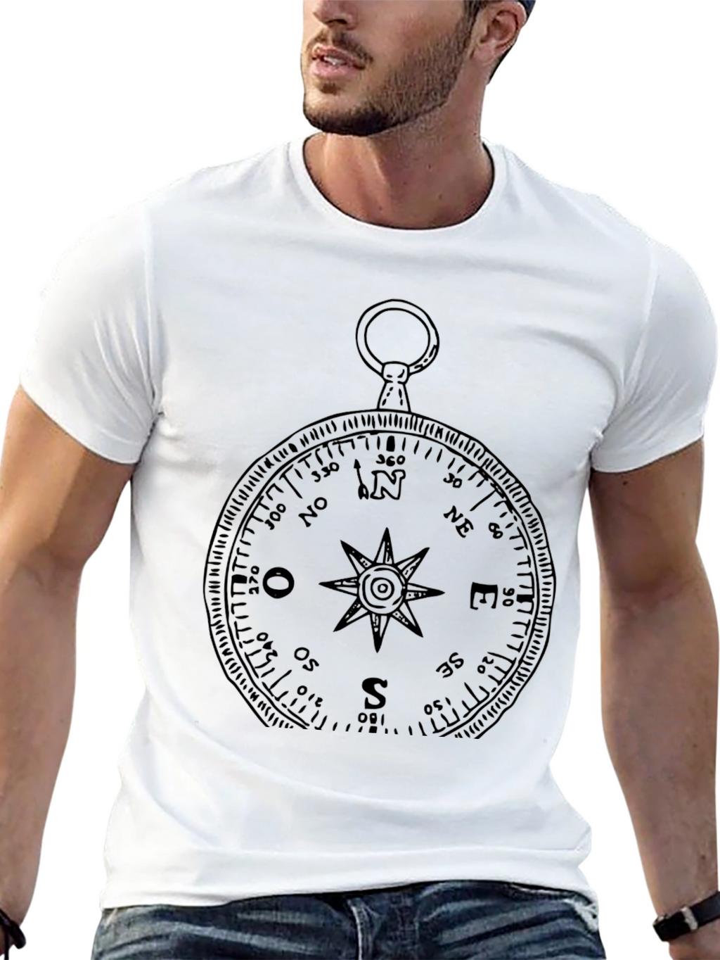 Compass Rose Graphic Print Black T-Shirt