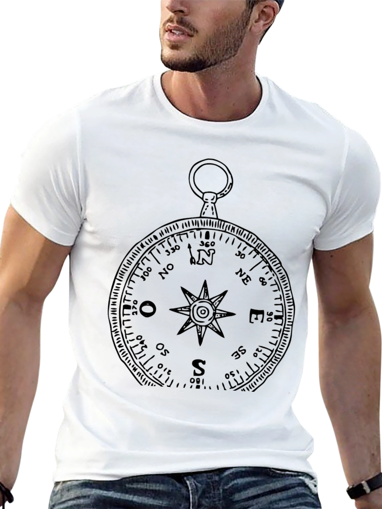 Compass Rose Graphic Print Black T-Shirt