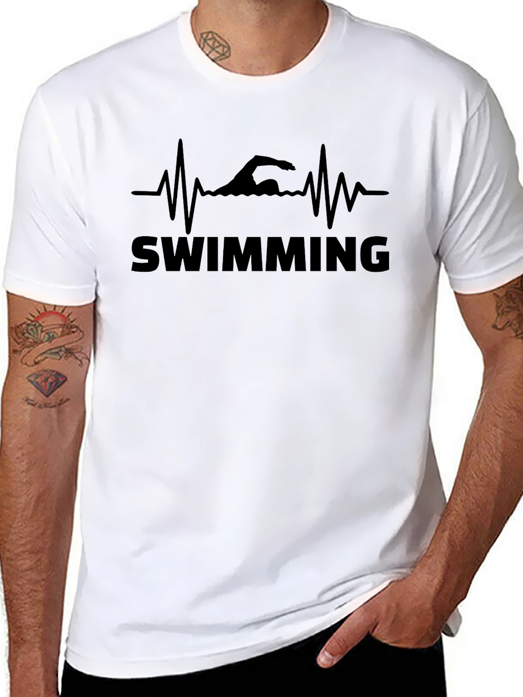 Swimming Heartbeat T-Shirt - Mens Black Graphic Tee