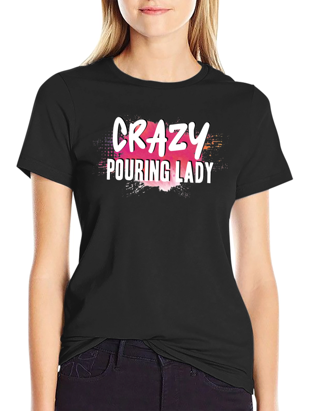 Crazy Pouring Lady Graphic Tee - Black