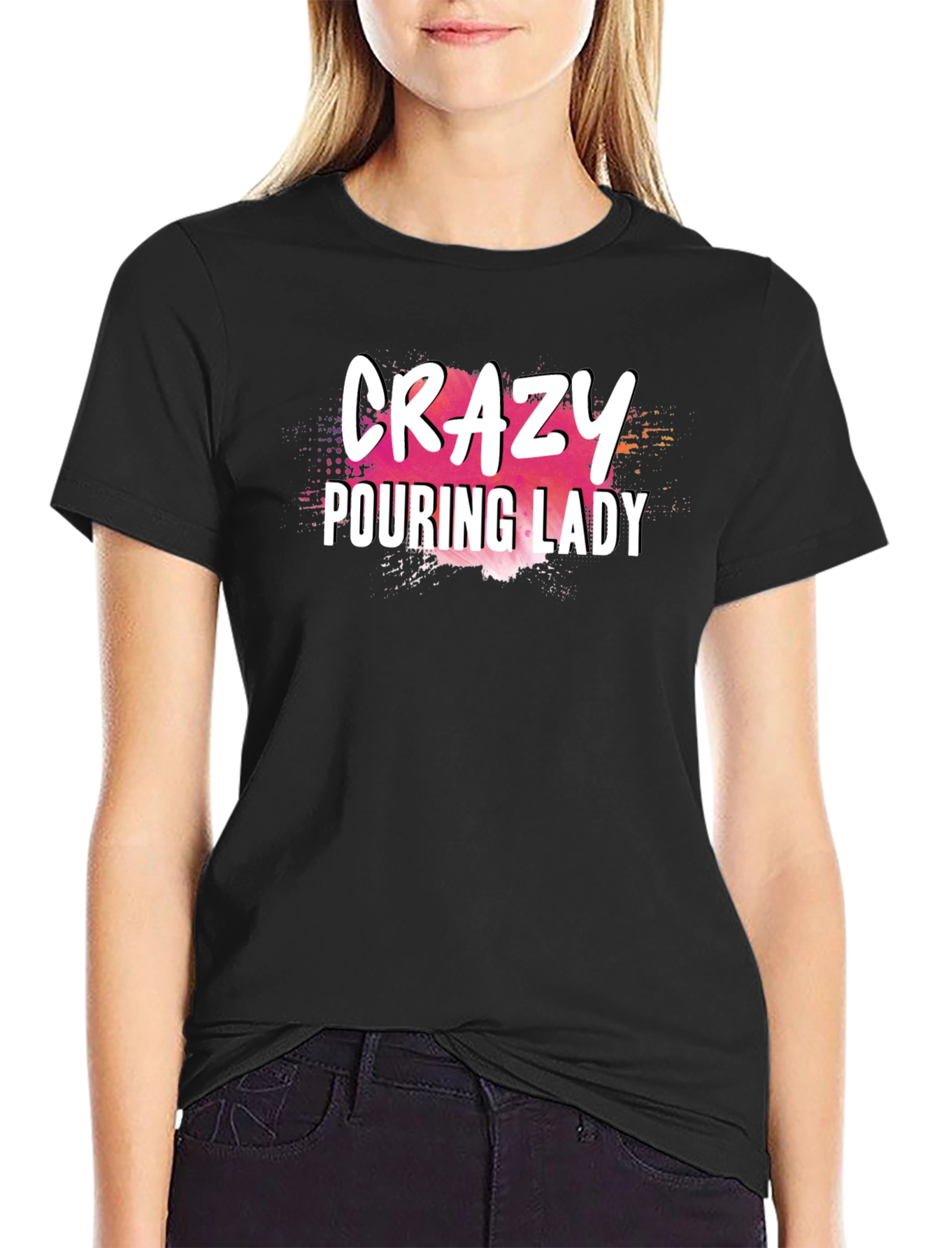 Crazy Pouring Lady Graphic Tee - Black