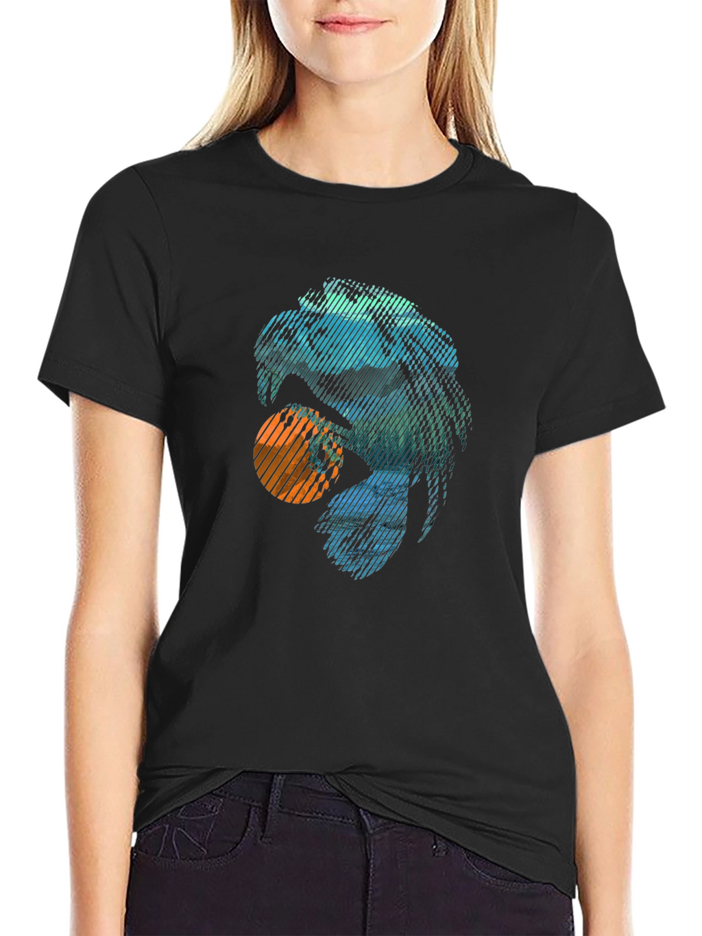 Abstract Eagle Graphic Tee - Trendy Casual Black T-Shirt
