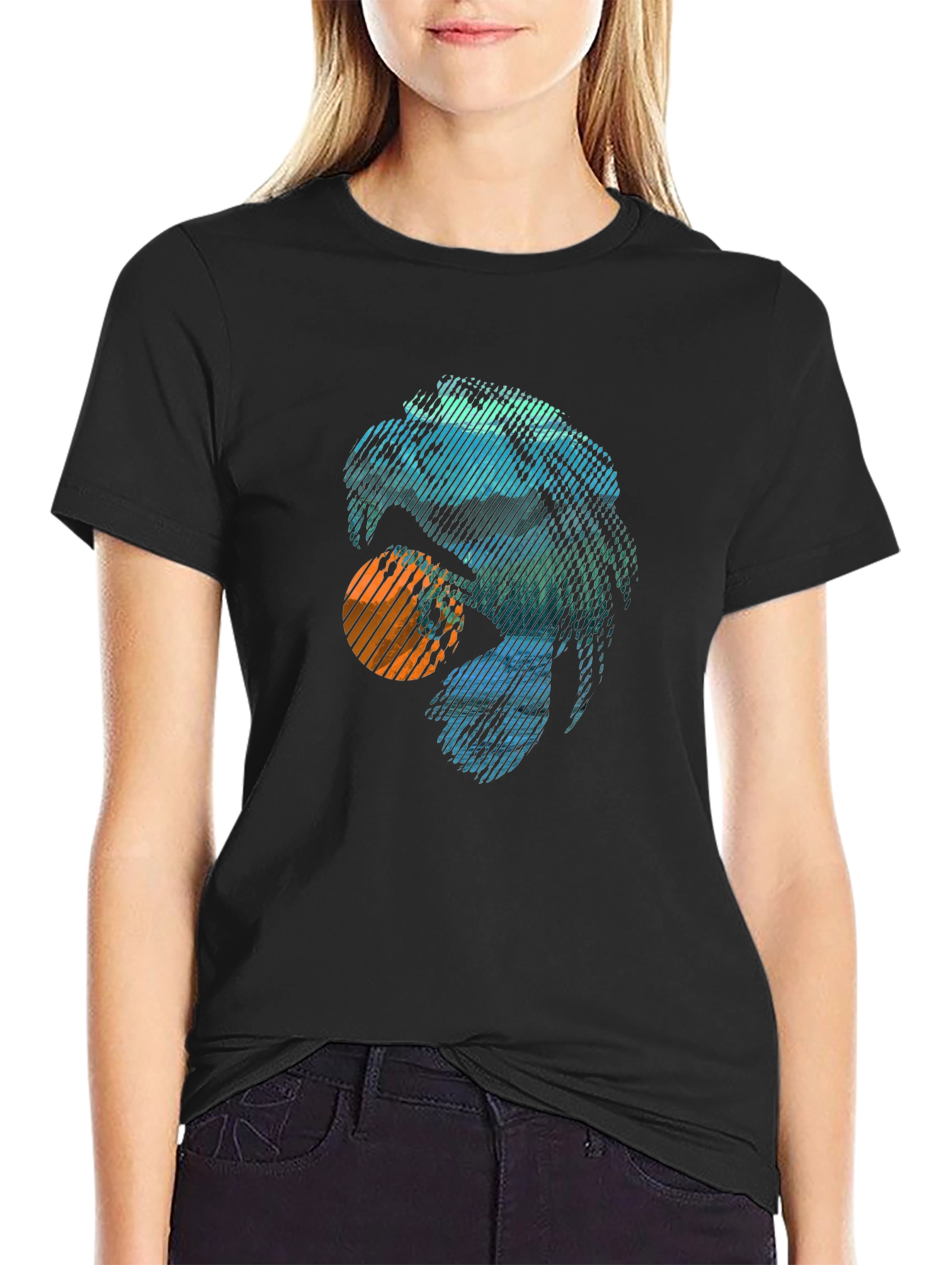 Abstract Eagle Graphic Tee - Trendy Casual Black T-Shirt