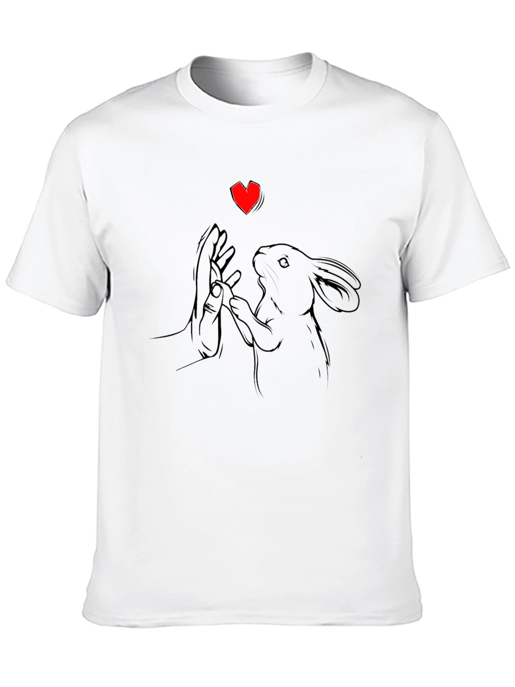 Heart Rabbit Graphic Tee - Black Cotton T-Shirt