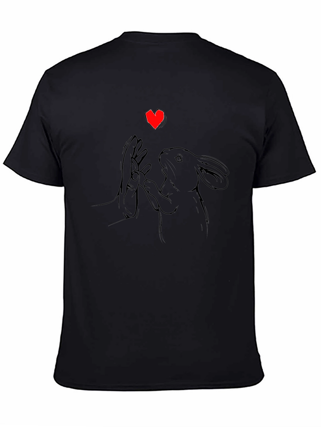 Heart Rabbit Graphic Tee - Black Cotton T-Shirt