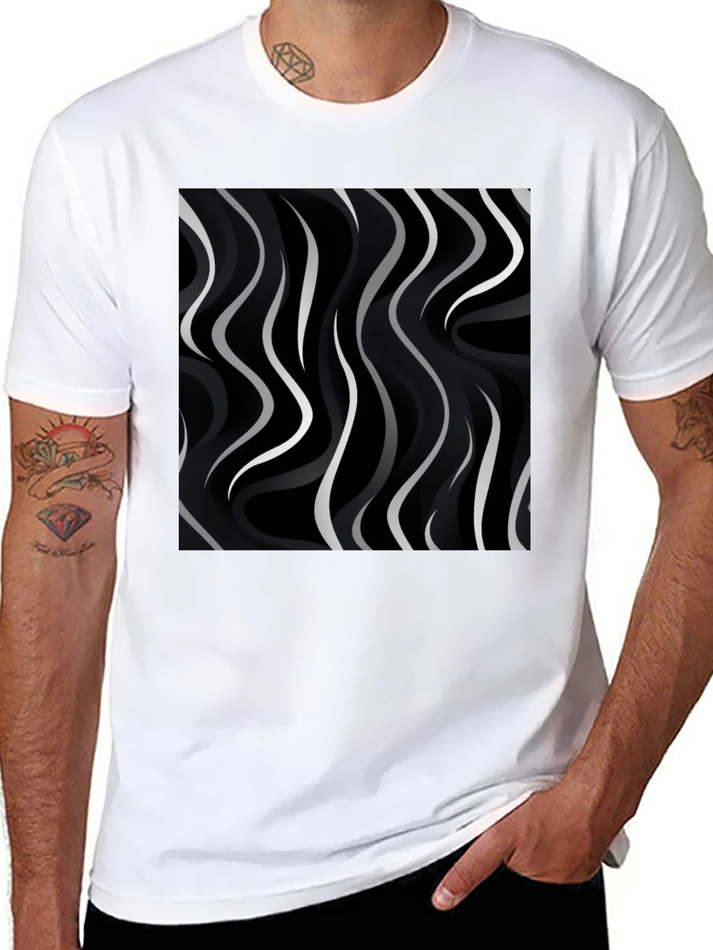 Abstract Wave Pattern Black Tee - Modern Graphic Shirt