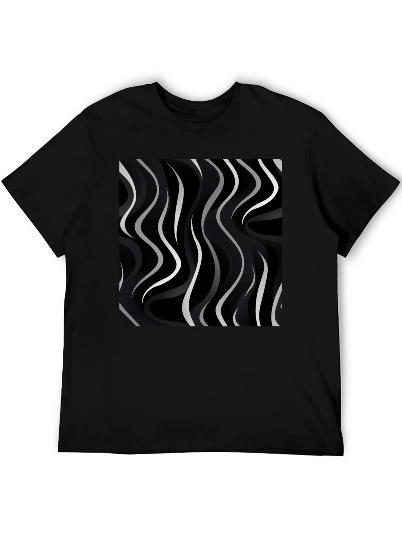 Abstract Wave Pattern Black Tee - Modern Graphic Shirt